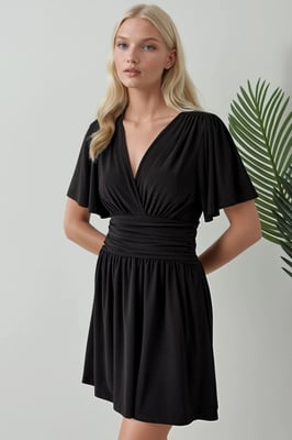 V-hals Korte Mouwen Mini Jurk