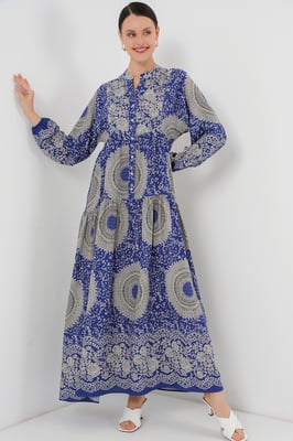 Geprinte V-hals Maxi jurk met knoopsluiting