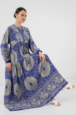 Geprinte V-hals Maxi jurk met knoopsluiting