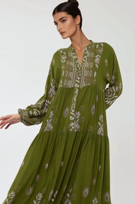 Bedrukte Lange Mouwen Viscose Maxi Jurk
