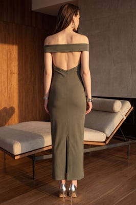 Off-shoulder bodycon maxi-jurk met split