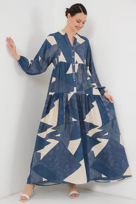 Geprinte V-hals Maxi-jurk met knoopsluiting