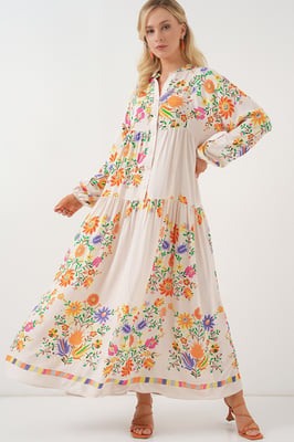 Geprinte V-Hals Maxi Jurk