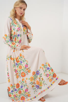 Geprinte V-Hals Maxi Jurk