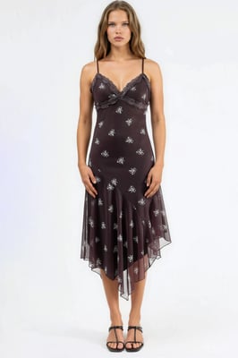 V-hals Gedrukt Bodycon Maxi Jurk met Kantdetail