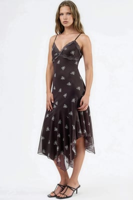 V-hals Gedrukt Bodycon Maxi Jurk met Kantdetail