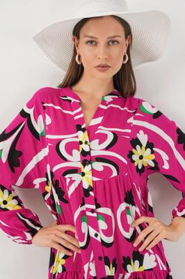 Geprinte V-Hals Maxi-Jurk