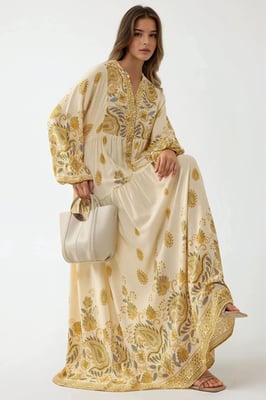 Geprinte Maxi Jurk met V-hals en Knoopdetails