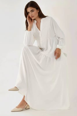 Gestructureerde V-hals Maxi-jurk met knoopdetails