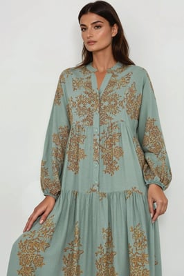 Geprinte Viscose Maxi-jurk met Hemd-kraag