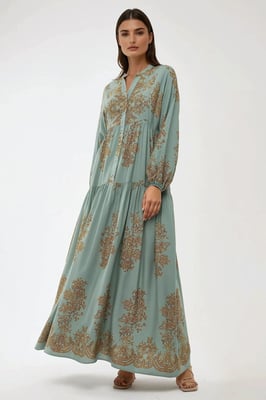 Geprinte Viscose Maxi-jurk met Hemd-kraag