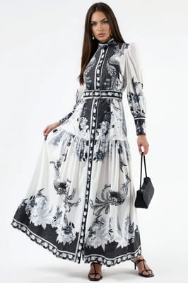 Bloemen Maxi Jurk met Overhemdkraag en Riem