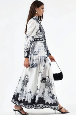 Bloemen Maxi Jurk met Overhemdkraag en Riem