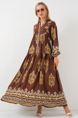Geprinte V-hals Maxi-jurk