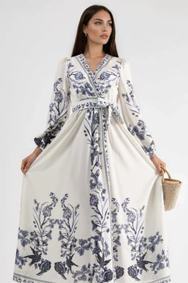 Florale Maxi Jurk met V-hals en Strikdetail