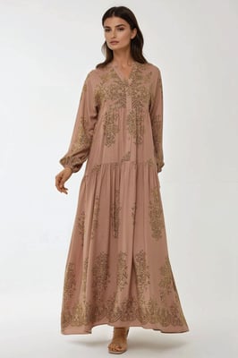 Geprinte Viscose Maxi Jurk met Blousekraag