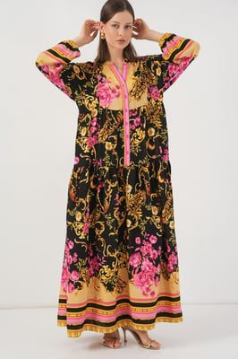 Patroon V-hals Maxi-jurk