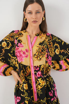 Patroon V-hals Maxi-jurk