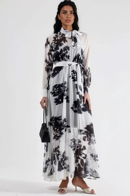 Bloemrijke Maxi-jurk met Knopen Sluiting en Strikdetail