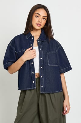 Oversized Short Sleeve Denim Shirt