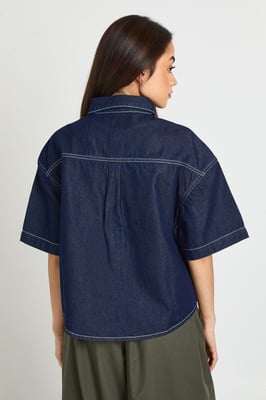Oversized Short Sleeve Denim Shirt