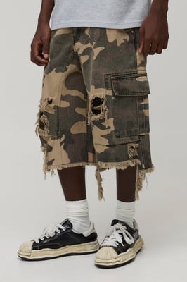 Washed Camo Distressed Jorts
