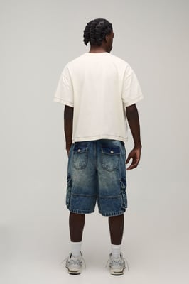 Baggy Fit Gusset Cargo Denim Shorts