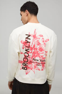 Black Oversized Boxy Brooklyn Floral Print Extended Neck Sweatshirt