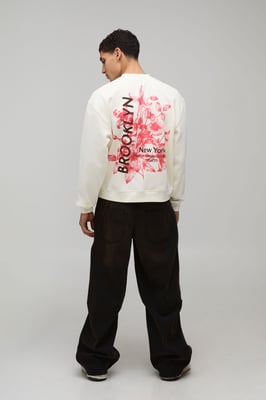 Black Oversized Boxy Brooklyn Floral Print Extended Neck Sweatshirt