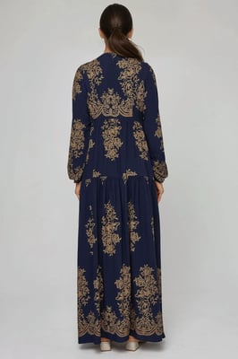 Geprinte Lange Mouwen Viscose Maxi Jurk