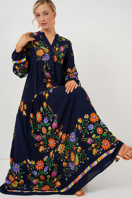 Geprinte V-hals Maxi-jurk