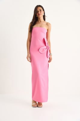 Strapless Bloemen Maxi Jurk met Strikdetail
