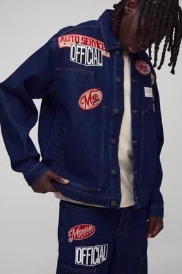 Varsity Badge Applique Regular Fit Denim Co-Ord Jacket