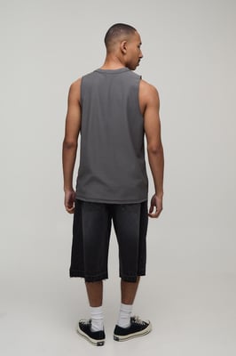 Charcoal Regular Exposed Seam Skull Print Tank
