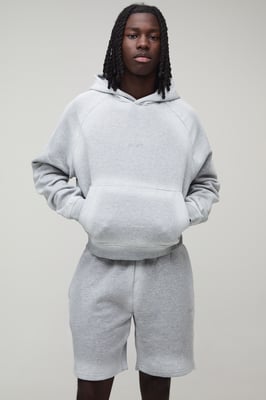 Oversized Shrunken Man Sport Drop Shoulder Raglan Hooded Short Tracksuit