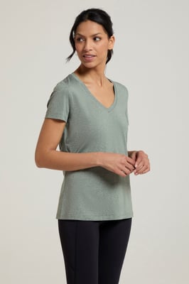 'Vitality' Women's V Neck Tee Quick Wicking Comfy T-Shirt Khaki