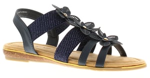 Apache Womens Sandals Low Wedge Taper Elasticated navy