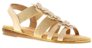 Apache Womens Sandals Low Wedge Taper Elasticated gold