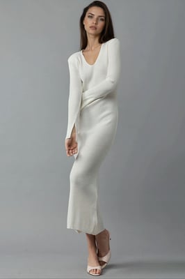 V-hals Textured Maxi Gebreide Jurk met Split