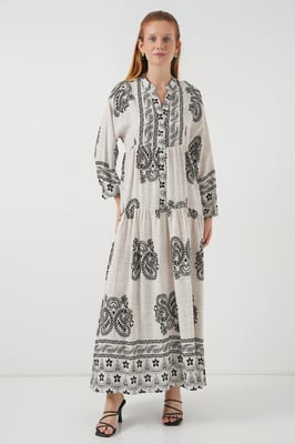 Patroon V-hals Maxi Jurk