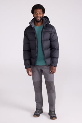 'Frost' Men's Padded Down Jacket Water Resistant Warm Hooded Puffer Winter Coat Black