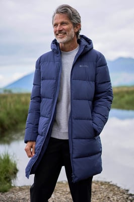 'Vortex' Men's Longline Jacket Water Resistant Winter Padded Coat Navy