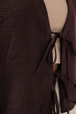Viscose Blend V-Hals Lange Mouw Kimono met Binding Detail