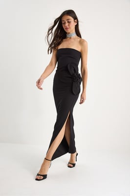 Strapless Bloemen Maxi Jurk met Strikdetail