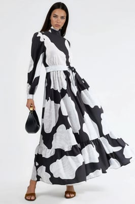 Maxi-jurk met strikdetail en halve turtleneck