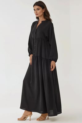 Gestructureerde V-hals Maxi-jurk met knoopdetails