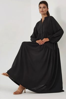 Gestructureerde V-hals Maxi-jurk met knoopdetails