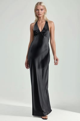 Halter Neck V-Hals Satijnen Maxi-jurk