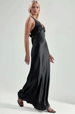 Halter Neck V-Hals Satijnen Maxi-jurk