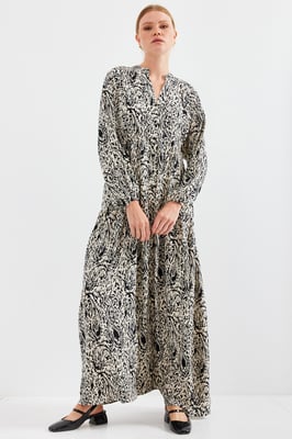 Geprinte V-hals Maxi Jurk